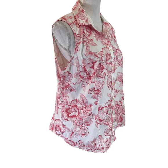 Charter Club Tailored Fit Button Up Tank Plus Size 16 Pink White Floral Pattern - Picture 2 of 8